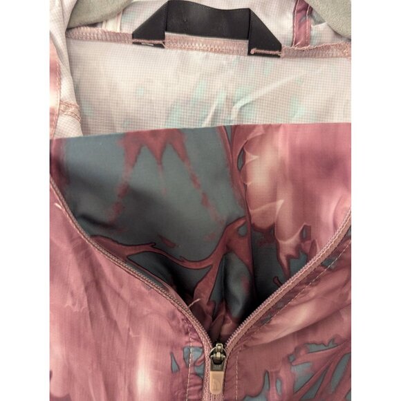 Tie-Dye Burgundy & Aqua Hooded Windbreaker Jacket With Zipper & Pockets Womens S - Picture 4 of 8